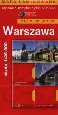 Warszawa Plan miasta 1:26000 laminowany. Autor: Opracowanie zbiorowe. SmakLiter.pl Okładka książki Warszawa Plan miasta 1:26000 laminowany