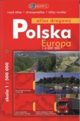 Okładka książki Atlas drogowy. Polska 1:500 000 + Europa 1:4 000 000