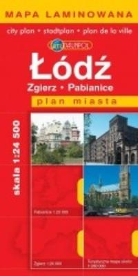 Łódź. Zgierz. Pabianice. Plan miasta w skali 1:24 500 laminowany. Autor: Opracowanie zbiorowe. SmakLiter.pl Okładka książki Łódź. Zgierz. Pabianice. Plan miasta w skali 1:24 500 laminowany