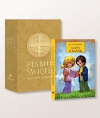 Okładka książki Pismo Święte ST i NT duże beż + zeszyt w kratkę