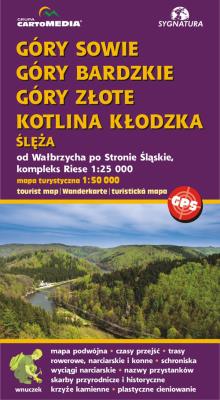 Góry Sowie Bardzkie Złote Kotlina Kłodzka Ślęża. Autor: Gogoc Andrzej, Siwicki Michał. SmakLiter.pl Okładka książki Góry Sowie Bardzkie Złote Kotlina Kłodzka Ślęża