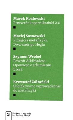 Cztery eseje metafizyczne. Autor: Kozłowski Marek W., Sosnowski Maciej, Wróbel Szymon, Żółtański Krzysztof. SmakLiter.pl Okładka książki Cztery eseje metafizyczne