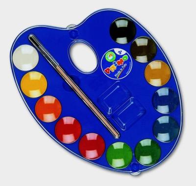 Opakowanie Farby wodne w pastylkach 12 kolorów + pędzelek paletka