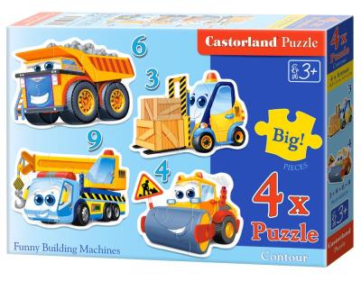 Puzzle x 4 Kontur - Funny Building Machines CASTOR. Wydawca: Castorland. SmakLiter.pl Opakowanie Puzzle x 4 Kontur - Funny Building Machines CASTOR