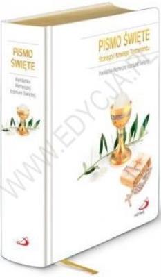 Pismo Św. ST i NT I Komunia Św. złocone brzegi kartek (OT). Autor: Opracowanie zbiorowe. SmakLiter.pl Okładka książki Pismo Św. ST i NT I Komunia Św. złocone brzegi kartek (OT)