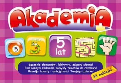Akademia - 5 lat +32 naklejki Greg. Autor: Ewa Sajek. SmakLiter.pl Okładka książki Akademia - 5 lat +32 naklejki Greg
