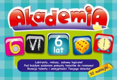 Akademia - 6 lat +32 naklejki Greg. Autor: Ewa Sajek. SmakLiter.pl Okładka książki Akademia - 6 lat +32 naklejki Greg