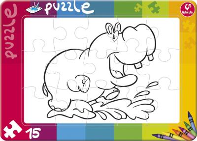 Puzzle do kolorowania 15 Hipopotam. Wydawca: Promatek. SmakLiter.pl Opakowanie Puzzle do kolorowania 15 Hipopotam