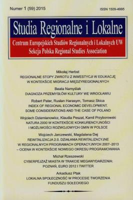 Opakowanie Studia Regionalne i Lokalne 1 (59) 2015