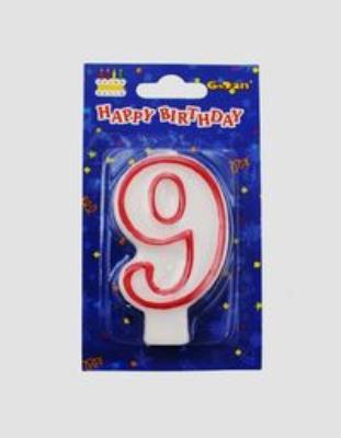 Opakowanie Świeczka cyferka 9 czerwony kontur
