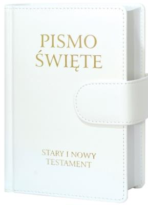 Okładka książki Pismo Święte ST i NT małe białe z zapięciem