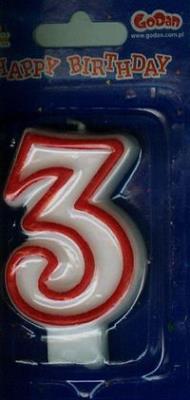 Opakowanie Świeczka cyferka 3 czerwony kontur