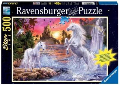 Puzzle Jednorożce nad rzeką 500. Wydawca: Ravensburger. SmakLiter.pl Opakowanie Puzzle Jednorożce nad rzeką 500