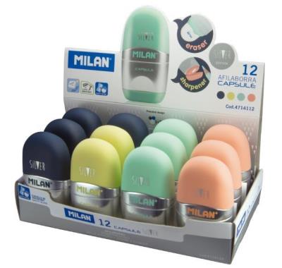 Opakowanie Temperówko-Gumka Capsula Silver (12szt) MILAN