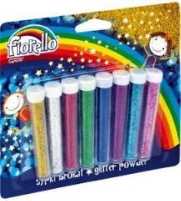 Brokat sypki 8 kolorów x 4,5g. Wydawca: Fiorello. SmakLiter.pl Opakowanie Brokat sypki 8 kolorów x 4,5g