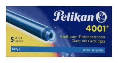 Naboje długie Pelikan 4001 GTP/5 turkusowe 5 sztuk. Wydawca: Pelikan. SmakLiter.pl Opakowanie Naboje długie Pelikan 4001 GTP/5 turkusowe 5 sztuk