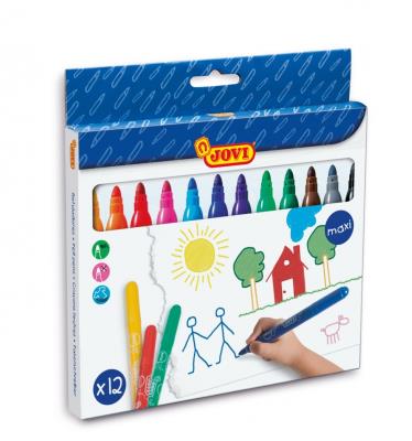 Mazaki dla dzieci maxi 12 kolorów JOVI. Wydawca: JOVI. SmakLiter.pl Opakowanie Mazaki dla dzieci maxi 12 kolorów JOVI