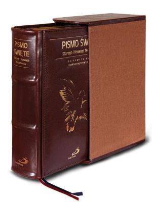 Okładka książki Pismo Święte ST i NT etui, skóra brązowa, limit.