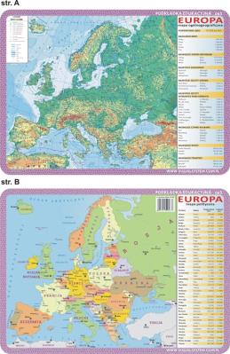 Podkładka edukacyjna.  Europa - mapa ogólnogeograficzna i po. Autor: inne. SmakLiter.pl Okładka książki Podkładka edukacyjna.  Europa - mapa ogólnogeograficzna i po