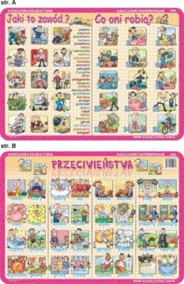 Podkładka edukacyjna  Jaki to zawód?, co oni robią, przeciwi. Autor: inne. SmakLiter.pl Okładka książki Podkładka edukacyjna  Jaki to zawód?, co oni robią, przeciwi