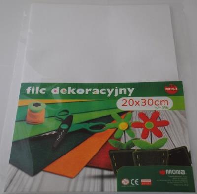 Opakowanie Filc w arkuszach 20cm x 30cm biały 5 sztuk