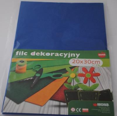 Opakowanie Filc w arkuszach 20cm x 30cm Kolor niebieski 5 sztuk