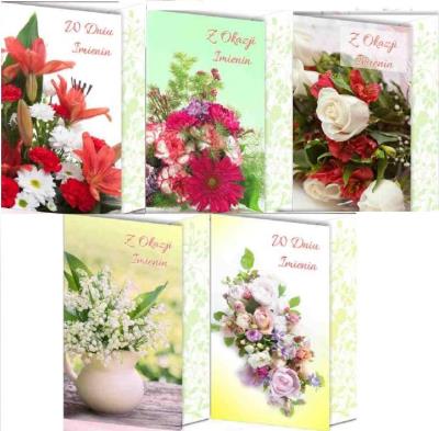 Opakowanie Karnet B6 brokatowany. W dniu imienin (10 szt MIX)