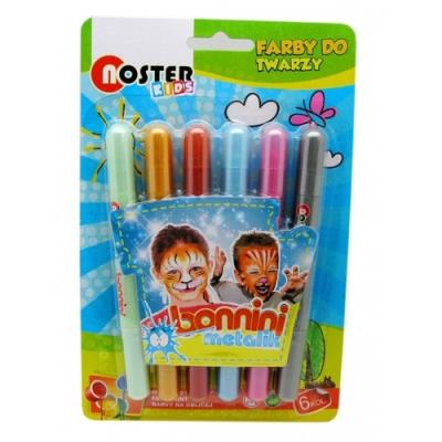Farby do twarzy Metalic 6 kolorów. Wydawca: Noster. SmakLiter.pl Opakowanie Farby do twarzy Metalic 6 kolorów