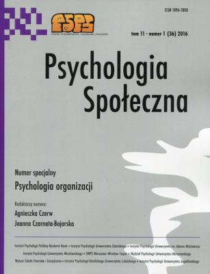 Opakowanie Psychologia Społeczna Tom 11 nr 1 (36) 2016