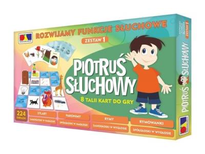 Piotruś słuchowy 8 talii do gry. Autor:   Praca zbiorowa. SmakLiter.pl Okładka książki Piotruś słuchowy 8 talii do gry