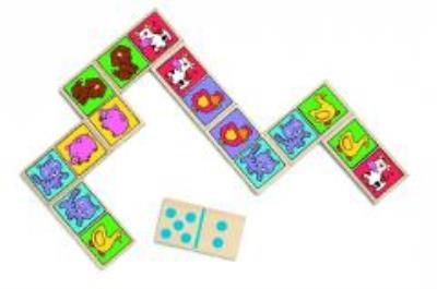 Gra drewniana domino - Zwierzątka. Wydawca: Djeco. SmakLiter.pl Opakowanie Gra drewniana domino - Zwierzątka