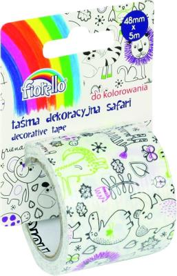 Taśma dekoracyjna 5m do kolorwania Safari. Wydawca: Fiorello. SmakLiter.pl Opakowanie Taśma dekoracyjna 5m do kolorwania Safari