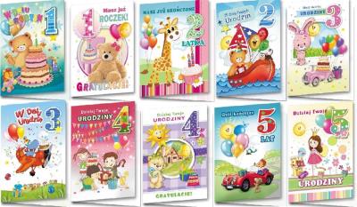 Opakowanie Karnet B6 Urodziny dzieci 1-5 lat (10 szt MIX)