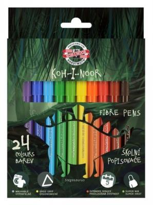Flamastry szkolne Dino 24 kolory. Wydawca: Koh-I-Noor. SmakLiter.pl Opakowanie Flamastry szkolne Dino 24 kolory