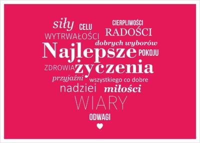 Kartka - Najlepsze życzenia - malinowa, serce. Wydawca: Koinonia. SmakLiter.pl Opakowanie Kartka - Najlepsze życzenia - malinowa, serce