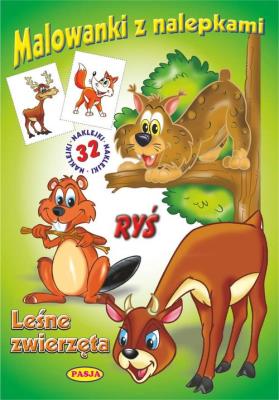 Malowanki z nalepkami - Leśne zwierzęta Ryś. Autor: Ernest Błędowski. SmakLiter.pl Okładka książki Malowanki z nalepkami - Leśne zwierzęta Ryś