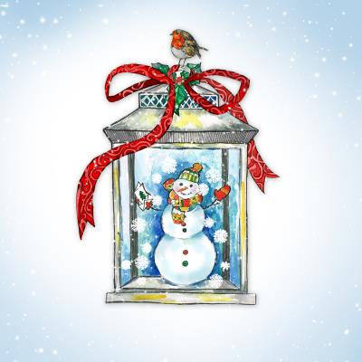 Opakowanie Karnet Swarovski kwadrat Święta Bałwan w lampionie