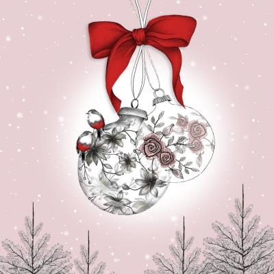 Opakowanie Karnet Swarovski kwadrat Święta Bombki z kokardą