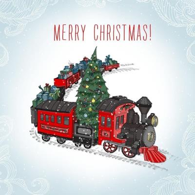 Opakowanie Karnet Swarovski kwadrat Święta Pociąg z choinką Napis