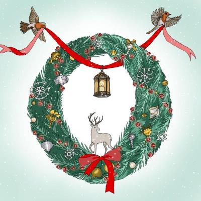 Opakowanie Karnet Swarovski kwadrat Święta Wieniec z lampionem