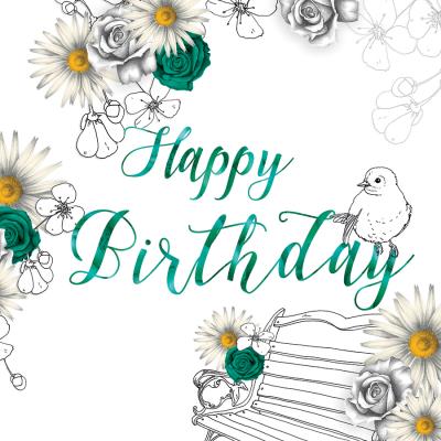 Opakowanie Karnet Swarovski kwadrat Urodziny kwiaty zielone i żółte