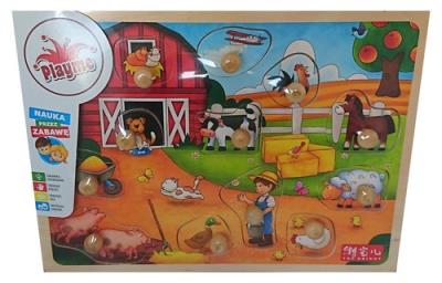 Opakowanie Układanka drewniana z dużymi pinezkami Farma