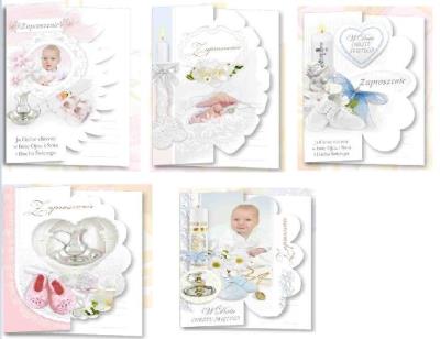 Opakowanie Zaproszenie brokat Chrzest 10 szt. mix