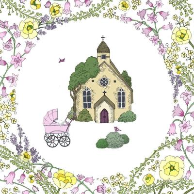 Opakowanie Karnet Swarovski kwadrat Narodziny dziewczynka kościół CL2406