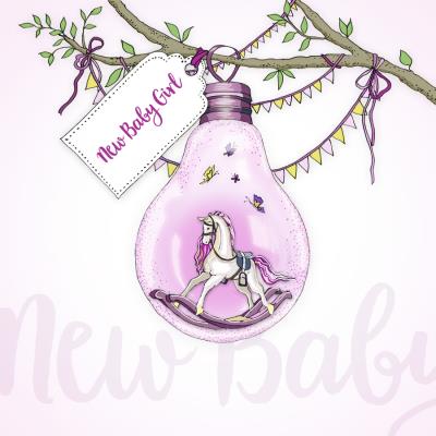 Okładka książki Karnet Swarovski kwadrat Narodziny dziewczynka żarówka