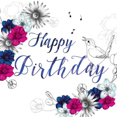 Opakowanie Karnet Swarovski kwadrat Urodziny kwiaty różowe i niebieskie