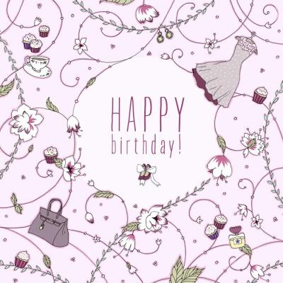 Opakowanie Karnet Swarovski kwadrat Urodziny różowe