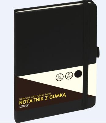 Opakowanie Notatnik A6/80K kratka z gumką czarny GRAND
