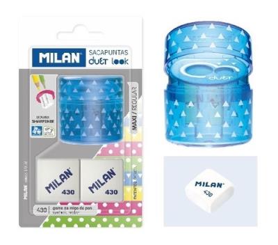 Opakowanie Temperówka MILAN DUET niebieska + 2 gumki