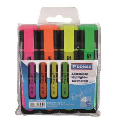 Opakowanie Zakreślacz fluorescencyjny Donau D-text 4 kolory
